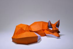 Fox Sleep Paper Craft, paper model, 3d paper craft, paper sculpture PDF template, low poly animals papercraft
