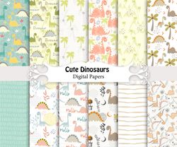 Dinosaur paper pack, kid paper pack, seamless patterns.