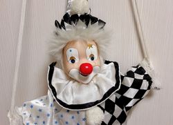 vintage large marionette clown doll. toy clown suspended puppet