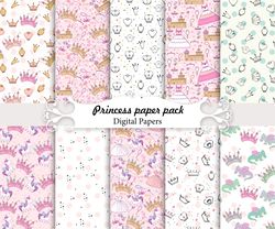 Princess paper pack, seamless patterns.
