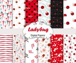 Ladybug, seamless patterns.