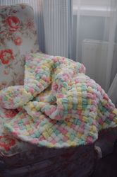 Warm soft puffy baby blanket hand knitted for crib or stroller free shipping