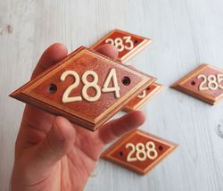 Retro address door number sign 284 - vintage wooden rhomb number plate