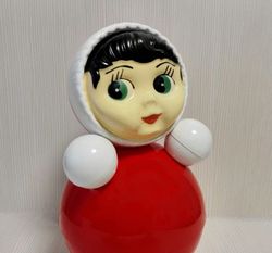 Vintage Soviet Red Doll Roly Poly. Musical Doll Anime