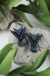 Black larvikite earrings