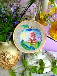 SPRING IN AN APPLE Cross stitch pattern PDF from "SEASONS IN APPLES" SERIES by CrossStitchingForFun, Instant Download