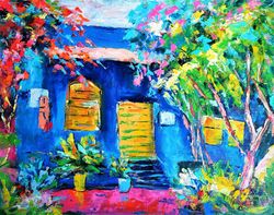 Mexico House Painting Original Artwork Mexican Art Mexico Artwork Colorful House Impasto Oil Painting Mexico 14" by 11"