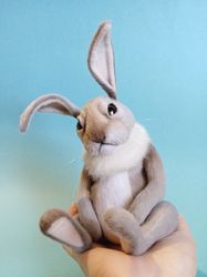 Bunny Grey. Bunny teddy. Realistic rabbit. Funny bunny. Hare toy. Animal plush toy hare. rabbit Teddy Interior doll