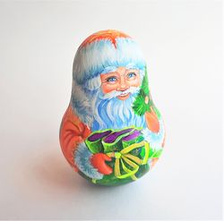 Russian Ded Moroz Roly Poly doll - Christmas wooden music Nevalyashka wobble toy