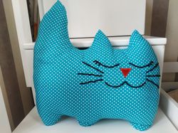 Teal cat shaped pillow, gift idea for baby, kids, teen and adult, cat lover gift idea, personalized pillow