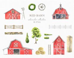 Red Barn Watercolor clipart, Farmhouse Rustic Wedding