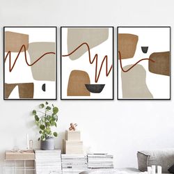 Wall Art Abstract Modern, Brown And Grey Living Room, 3 Piece Art, Downloadable Art, Large Poster, Set Of 3 Prints