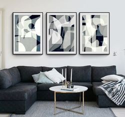 Gray Abstract Painting, Wall Artwork, Set Of 3 Posters, Downloadable Art, Large Prints, Triptych Modern Art, Concept Art