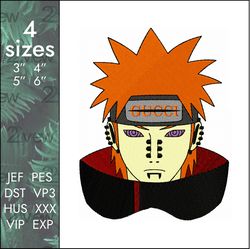 Gucci Pain Embroidery Design, anime Naruto fashion logo, 4 sizes
