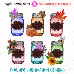 Bundle Glass can Thanksgiving decor Sublimation designs downloads Sublimate print Pumpkin Sunflowers Leaves Autumn signs