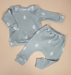 Christmas Trees baby outfit,  set of 2 sweatshirt and pants, Holiday baby boy outfit, Holiday baby girl outfit,Xmas gift