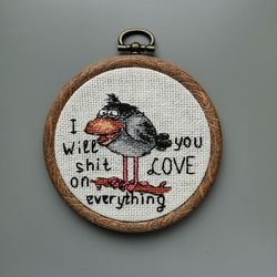Raven, Funny bird, Sarcasm Cross Stitch, Finished Embroidery, Funny Saying, Funny Wall decor