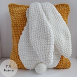 Bunny pillow crochet pattern, Nursery decor pattern, Rabbit cushion, Crochet kids room home decor, Crochet pillow cover