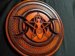 Altar Goddess Three Moon, Wooden Magic plaque, Pagan altar, Wooden Magic Pentagram, Altar plaque, Altar tile, Pentagram
