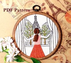 Contemporary 3D Embroidery Hoop Art. Paris Wall Art. Digital File. Beginner Embroidery PDF Pattern. Girl Hair Embroidery