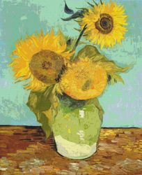 Cross Stitch Pattern | Three Sunflowers in a Vase | 5 Sizes | PDF Counted Vintage Highly Detailed Stitch