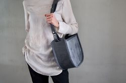 Exclusive Leather shoulder bag with handmade patterned, vintage gray