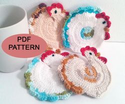 PDF Pattern, Crochet Chicken Coaster ,  10 x 10 cm, drink, coffee coasters, handmade crochet gift.