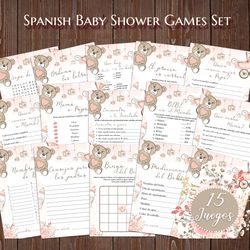 Pink Teddy Bear Juegos de Baby Shower, Girl Spanish Baby Shower Games, Nina Juegos para Baby Shower, Juegos Printable
