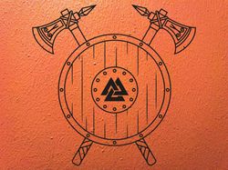 Viking Weapon, Axe And Shield, The Ancient Symbol Of The Scandinavian Vikings Is The Valknut Wall Sticker Vinyl Decal
