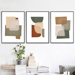 Digital Art Abstract Geometric Set Of 3 Prints Modern Wall Art Abstract Shapes Triptych Poster Interior Decor Large Art