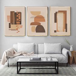 Geometric Print Brown Beige Art 3 Piece Wall Art Digital Prints Living Room Decor Modern Poster Abstract Geometric