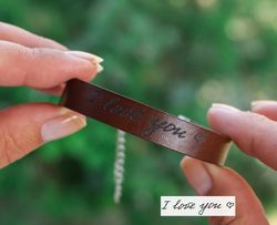 Handwriting bracelet, Signature bracelet, Personalized gift, Leather bracelet, Christmas gift, Valentine's day gift