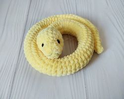 Yellow snake lovers. Crochet snake. Gift for her.