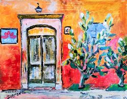 Mexican Artwork Original Oil Painting Mexican House Original Art Red House Architecture Art Cityscape Painting 11" x 14"