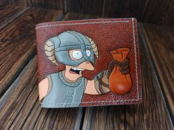 Meme wallet Skyrim,Dovahkiin, hand tooled, painted and stitched men bifold leather wallet, custom meme wallet,crazy gift