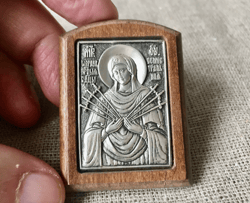 Byzantine Russian Orthodox Sterling Silver Icon | Our Lady of Seven Arrows 6cm x 4,5cm