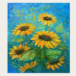 Sunflower oil painting Original Art 10 by 8.8 inch Sunflowers Art Flower Painting