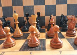 Baku old Soviet chessmen set 1960s - vintage Russian wooden chess pieces USSR