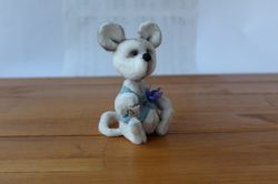 Little white teddy mouse in a vest. Stuffed teddy mouse. Teddy friends. Collectible teddy mouse. Cute handmade mouse