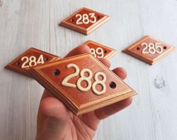 Retro address door number sign 288 - vintage wooden rhomb number plate