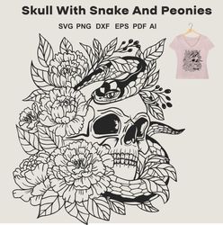 Floral Skull SVG, Skull With Snake And Flowers SVG Cut File