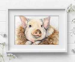 Original watercolor painting 7x10 inches  pig animal wall decor by Anne Gorywine