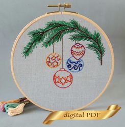 Christmas tree balls pattern pdf embroidery, Easy embroidery DIY