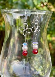 Celtic Knot Earrings Silver Wire Red And Pearl Beads