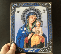 The Unfading Flower Mother of God  | Icon print mounted on wood | Size: 24 x 20 x 2 cm