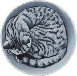 Grey Cat Painting, Original Art, Animal Painting, Cat Artwork, Round canvas d. 12 inch.