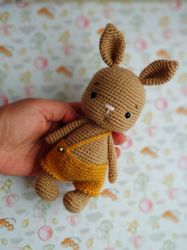 Little Bunny toy. Crochet Rabbit ,Knitted hare, Symbol of 2023. Stuffed forest animals.