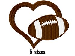 Football machine embroidery design. Rugby ball and heart embroidery. Embroidery designs trendy. Instant download.