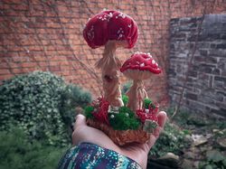 Textile Mushroom red fly agaric Sculpture for home decor.