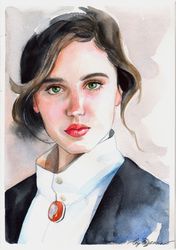 Original Watercolor Painting Jennifer Connelly Portrait Wall Art Girl Woman Watercolor Portrait